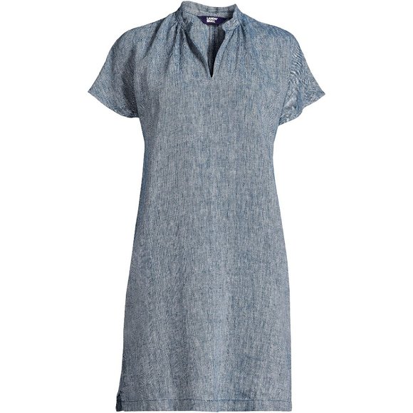 Lands' End Dresses & Skirts - Land's End Blue Linen Dolman Sleeve Peasant Above Knee Dress Misses Medium